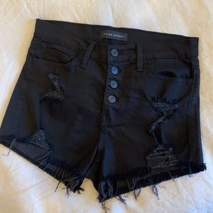 Black High Rise Buttondown Denim Shorts